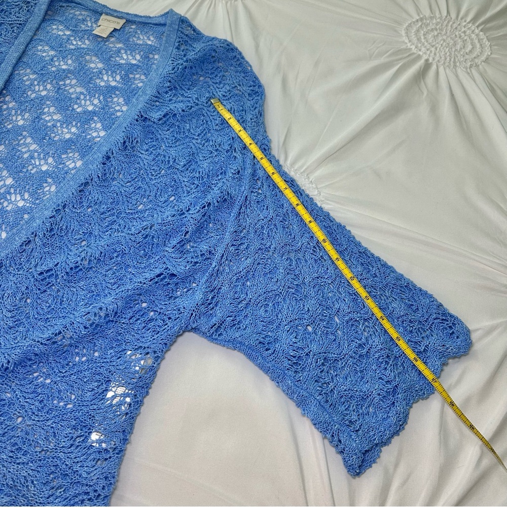 Chico's Linen & Cotton Blend Open Knit Drape Front Drop Shoulder Cardigan Sz XL - Picture 11 of 16